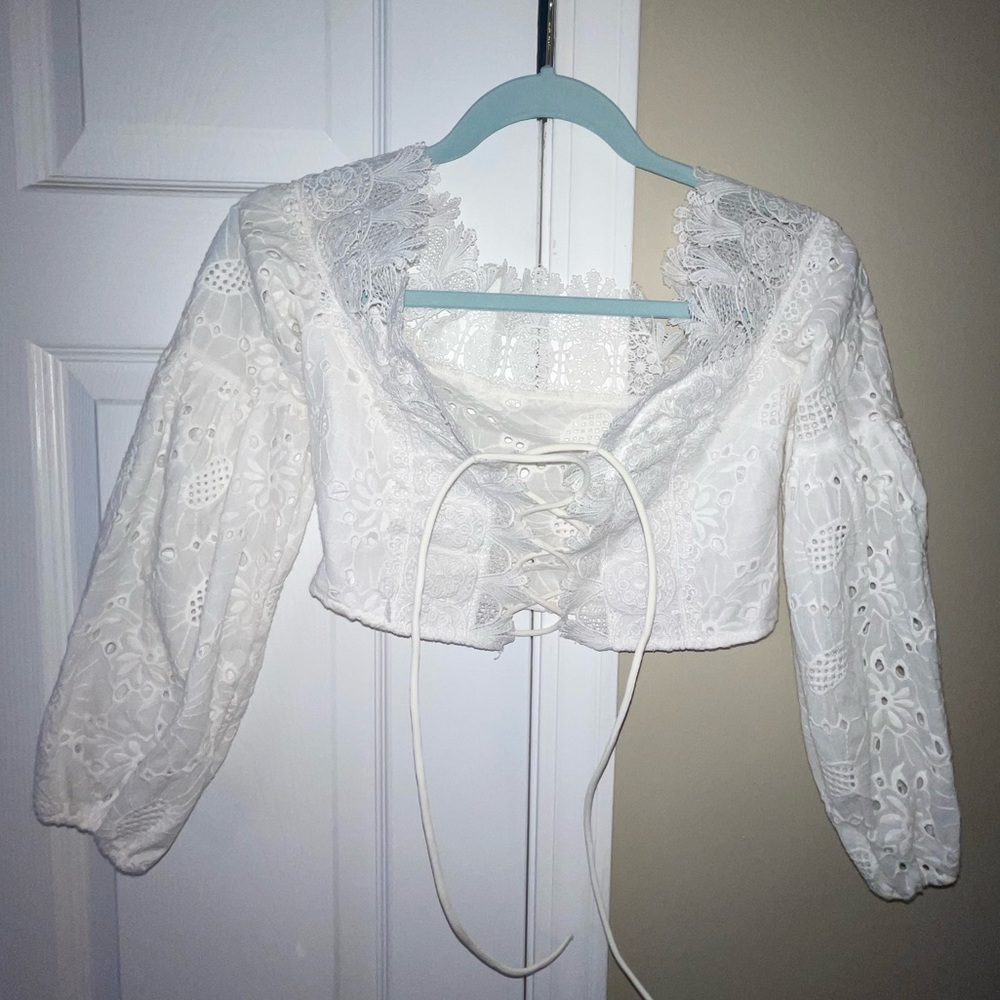 For Love And Lemons Crochet Lace-Up Cropped Top